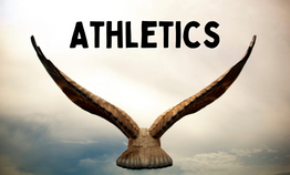 eagle flying in sky with word athletics