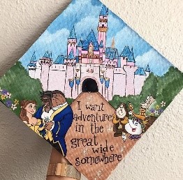 graduation cap with castle text I want adventure in the great wide somewhere