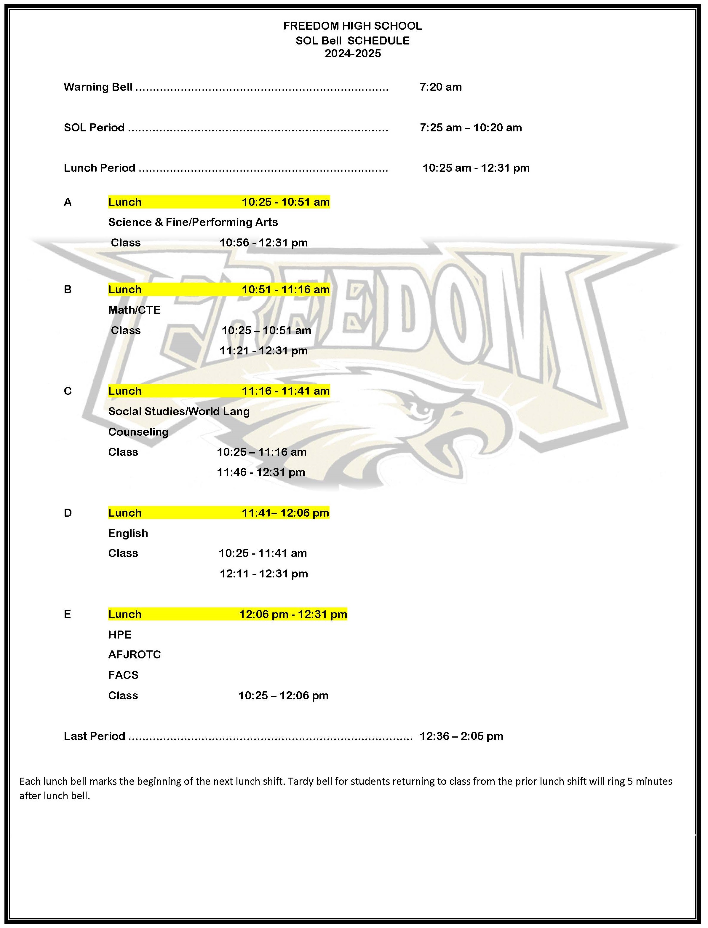 bell schedule